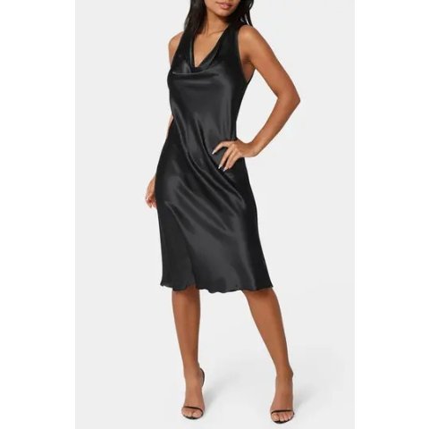 Bebe Satin Draped Sleeveless Slipdress