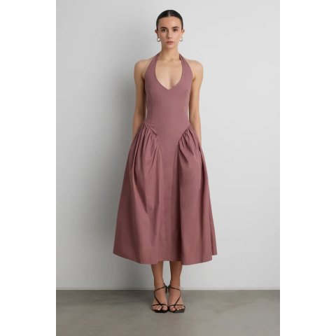 Cotton Poplin Halter Midi Dress