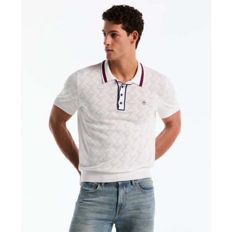 Original Penguin Geometric Eyelet Knit Polo Sweater