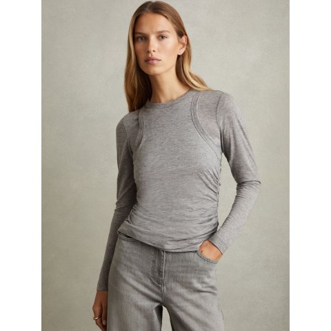 Reiss Layered Long-Sleeve Top Grey