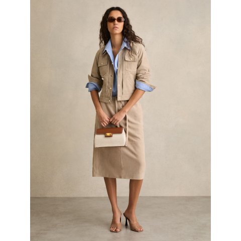 Reiss Suede Drawstring Midi Skirt Neutral