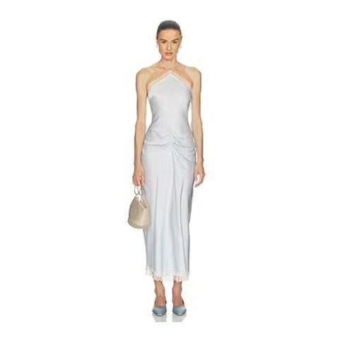 Viscose Satin Lace Dress Baby Blue