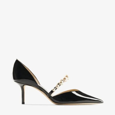 Christian Louboutin Aurelie 65 Black Patent Leather Pearl Pumps