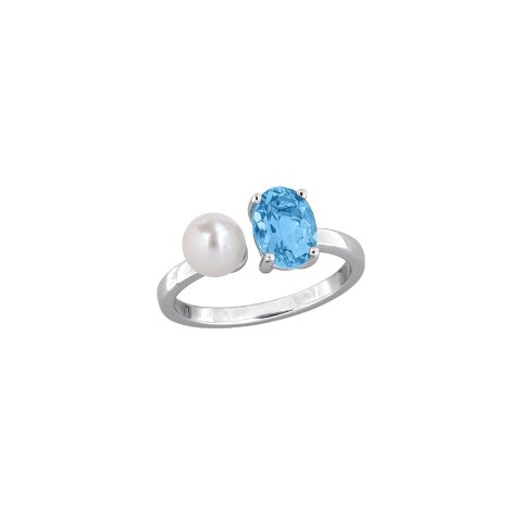 Silver Gemstone 1.50ct and 5.5-6mm Pearl Ring