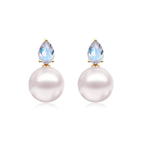 14K Moonstone Pearl Drop Earrings 8-9mm