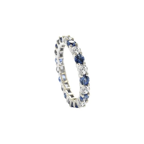 Sterling Silver Sapphire Ring with Diamond Accent