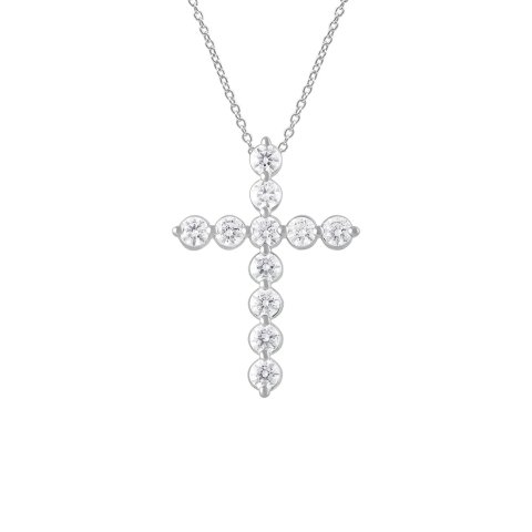 Silver Lab-Grown Diamond Cross Pendant 1.00 ct