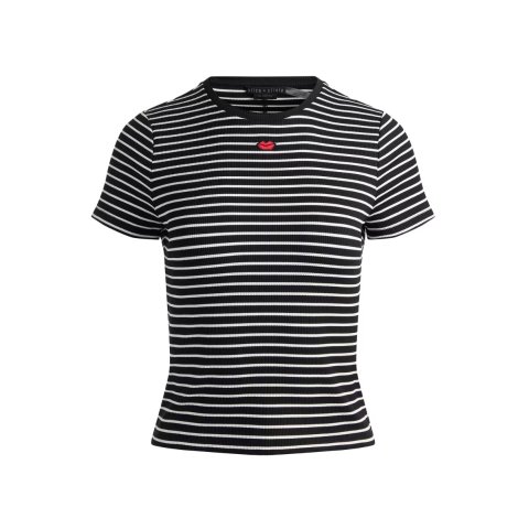 Alice + Olivia Cindy Striped Rib-Knit T-Shirt