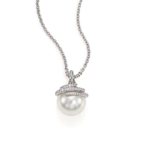 Mikimoto Twist 11MM White South Sea Pearl 18K White Gold Pendant Necklace