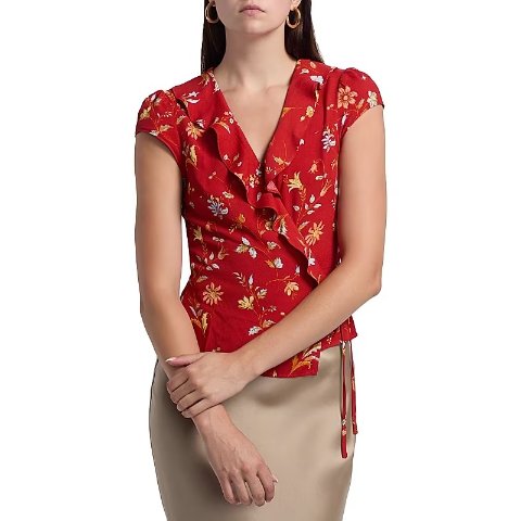 Reformation Clemence Floral Crepe Wrap Top