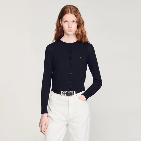 Sandro Paris Women's Cropped Cardigan Round Neck Ecru