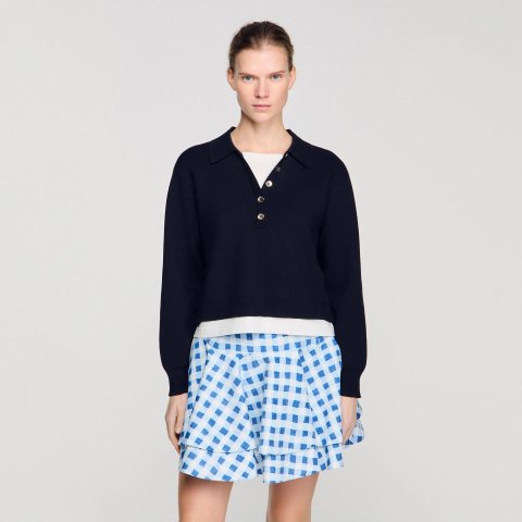 Sandro Paris Metal Button Sweater Navy Blue