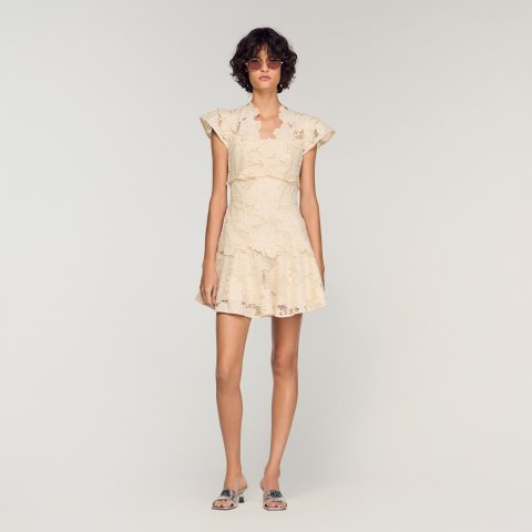Sandro Paris Mini Guipure Dress Ecru Women