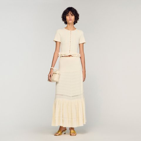 Sandro Paris Maxi Knit Skirt Ecru Women