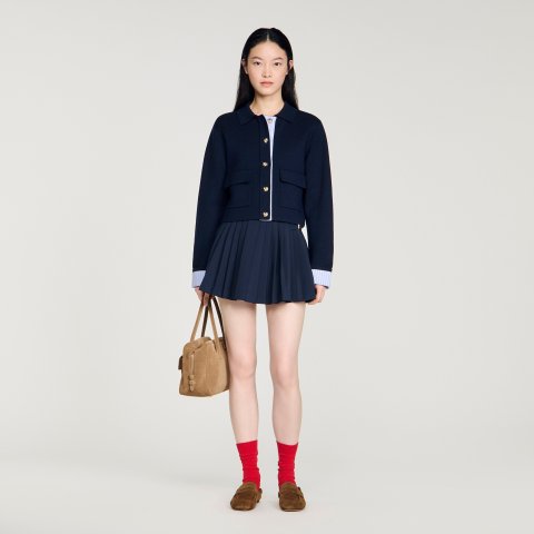 Sandro Paris Wool Women's Polo Cardigan Ecru