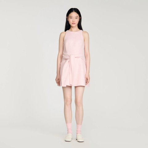 Sandro Sequin Tweed Mini Dress Pink