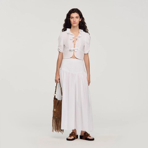 Sandro Paris White Ruffled Crop Top