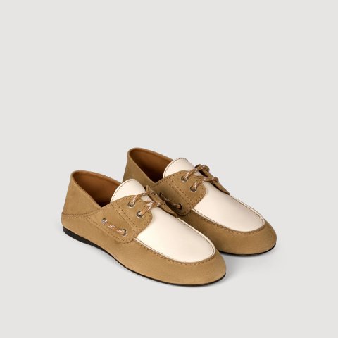 Sandro Paris Suede Boat Shoes Beige Women