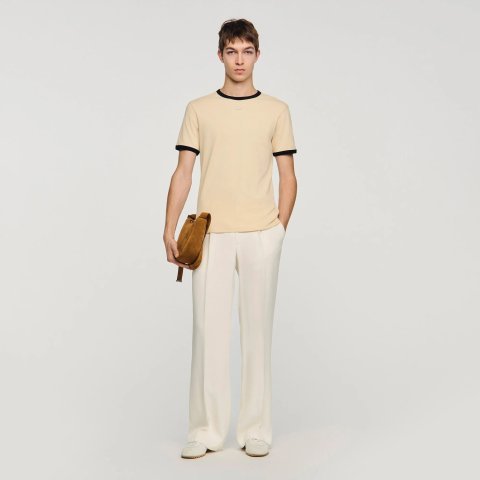 Sandro Paris Two-tone Patch T-shirt Sand Men