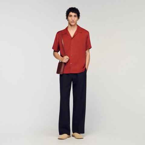 Sandro Paris Loose-fit Shark Collar Shirt Terracotta Men