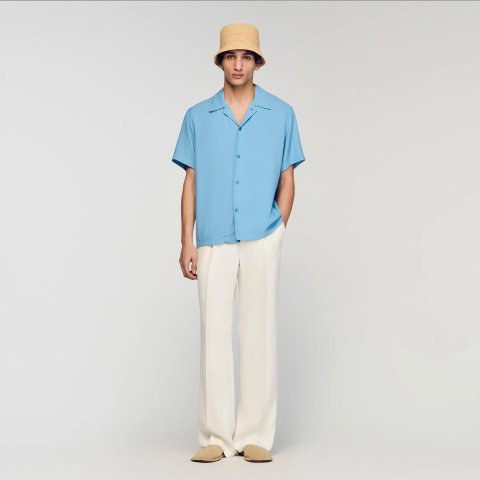 Sandro Paris Loose-fit Shark Collar Shirt Men Terracotta