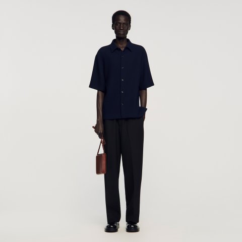 Sandro Paris Men's Textured Shirt Navy Blue