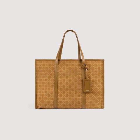 Sandro Paris Men's Split Leather Shopping Bag Camel