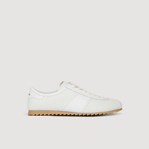 Sandro Paris Men's White Leather Suede Sneakers