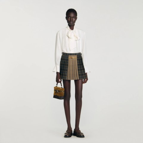 Sandro Check Pleated Mini Shirt
