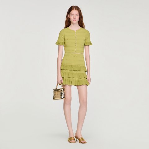 Sandro Paris Green Ruffled-Sleeve Cropped Top for Women