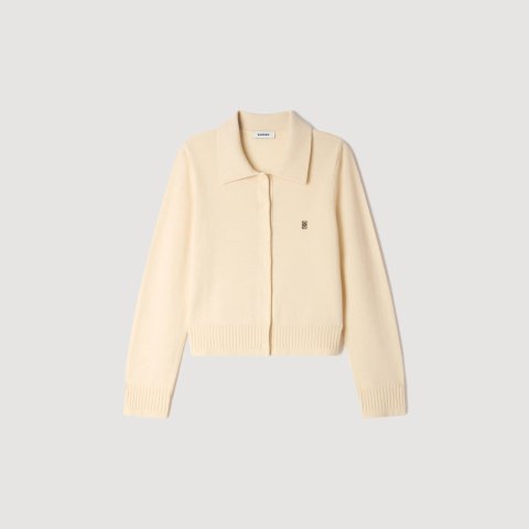 Sandro Paris Women's Cardigan with Shirt Collar Vanilla