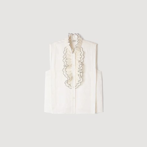 Sandro Paris Women's Ruffled Collar Shirt Ecru