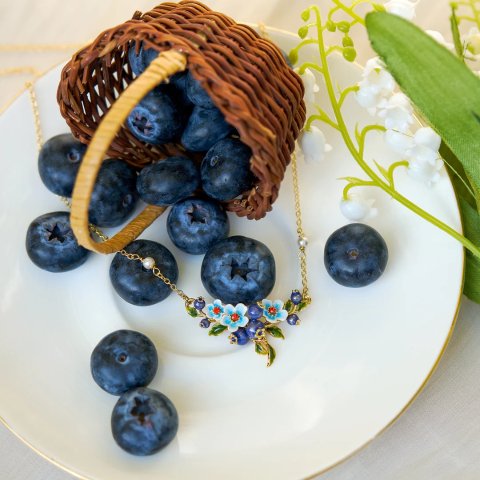 Selenichast Blueberry Blossom 18K Gold Charm Necklace