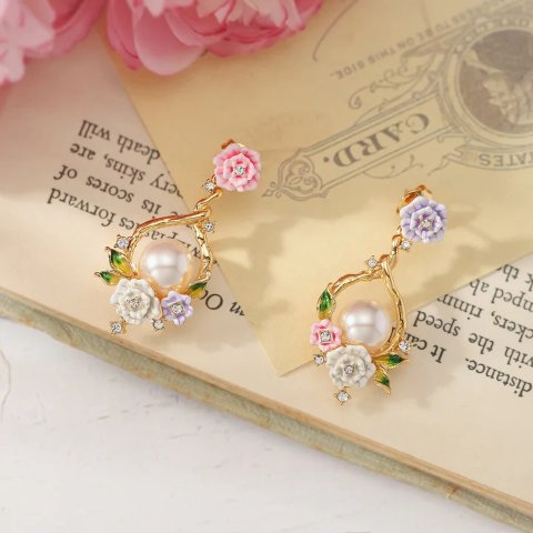 Selenichast Pearl Wild Rose Earrings