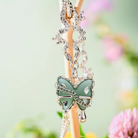 Selenichast Butterfly Jade Pendant Necklace Gold