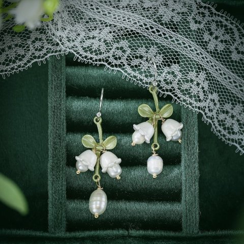 Selenichast Lily Of The Valley Enamel Pearl Earrings