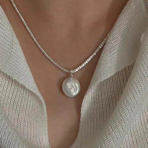 Selenichast Baroque Pearl Necklace 925 Sterling Silver