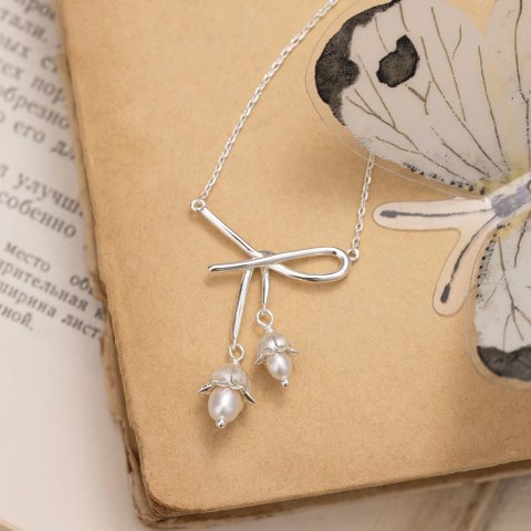 Selenichast 925 Silver Lily of the Valley Pearl Necklace