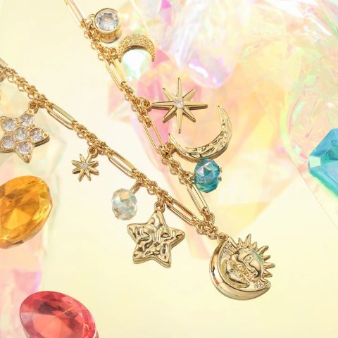 Selenichast Gold Moon Star Charm Necklace