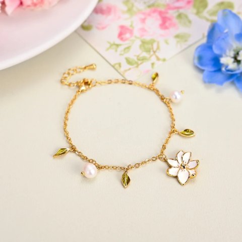 Selenichast Gold Enamel Flower Bracelet