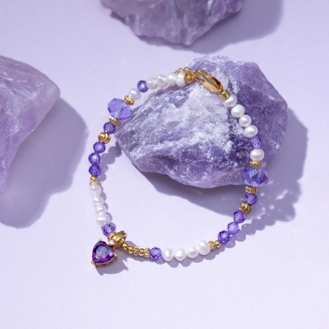 Selenichast Amethyst Heart Pearl Bracelet