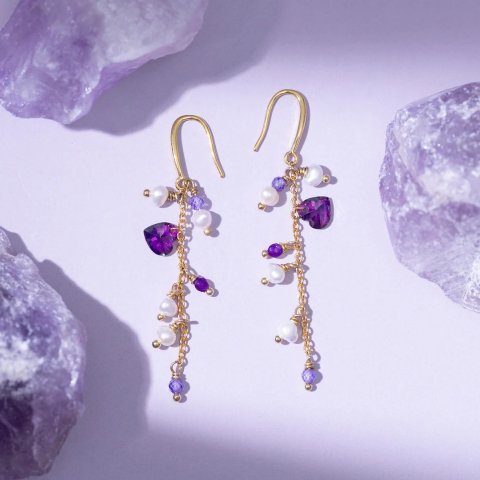 Selenichast Amethyst Heart Pearl Earrings