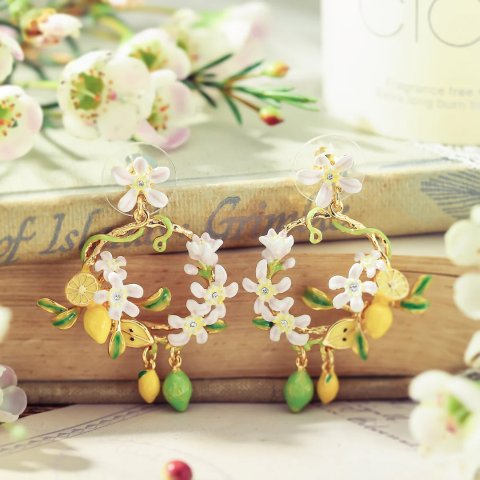 Selenichast Lemon Flower Hoop Earrings Women