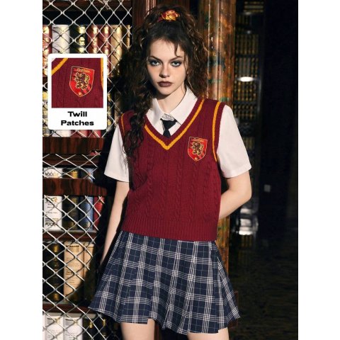 ROMWE Striped Badge Sweater Vest