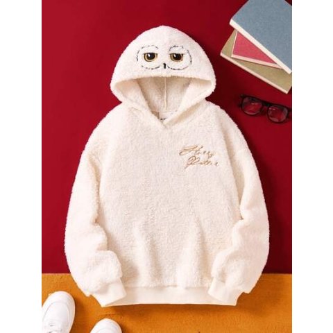 SHEIN Girl Fleece Sweatshirt Owl Embroidery