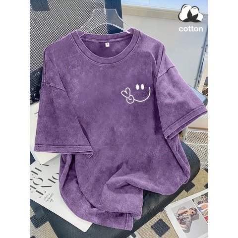 Local 95% Cotton Loose-Fit T-Shirt Heart Print