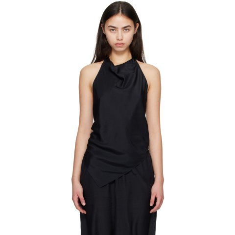ST. AGNI Black Silk Grid Halter Top