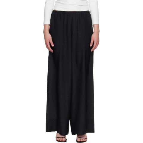 ST. AGNI Black Silk Grid Trousers