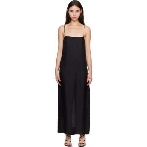 ST. AGNI Silk Twill Slip Midi Dress Black