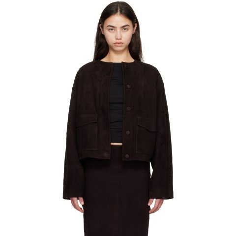 ST. AGNI Brown Suede Bomber Jacket